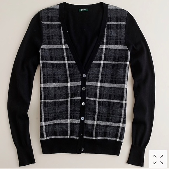 J. Crew Sweaters - J. Crew Black Plaid Boyfriend Cardigan